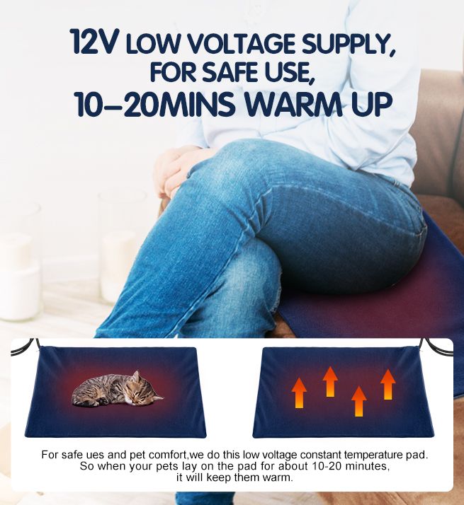 Pet Heated Mat Dog Heating Pad Cat Puppy Electric Heater Blanket Heat Bed Waterproof Cover 65x40cm Blue