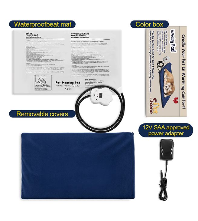 Pet Heated Mat Dog Heating Pad Cat Puppy Electric Heater Blanket Heat Bed Waterproof Cover 65x40cm Blue