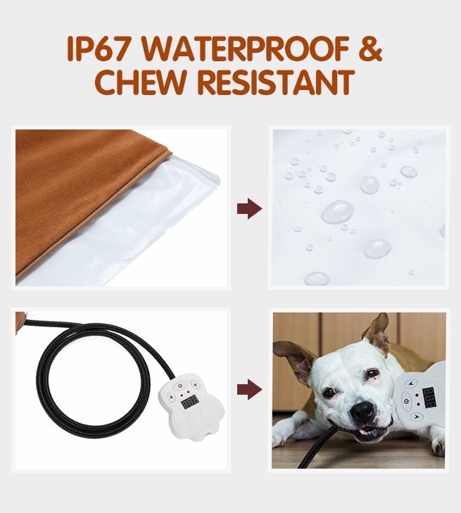 Pet Heating Pad Dog Cat Electric Heated Mat Puppy Heater Blanket Heat Bed Waterproof Cover 65x40cm Brown