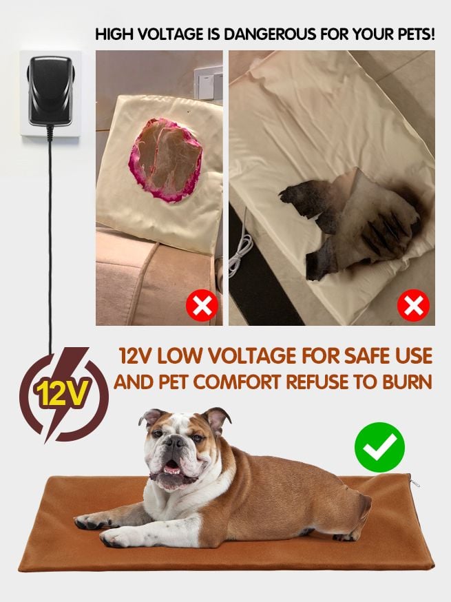 Pet Heating Pad Dog Cat Electric Heated Mat Puppy Heater Blanket Heat Bed Waterproof Cover 65x40cm Brown