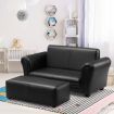 Kidbot Kids 2 Seater Sofa Couch Armchair Children Lounge Chair Double w/Footstool - Black