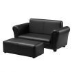 Kidbot Kids 2 Seater Sofa Couch Armchair Children Lounge Chair Double w/Footstool - Black