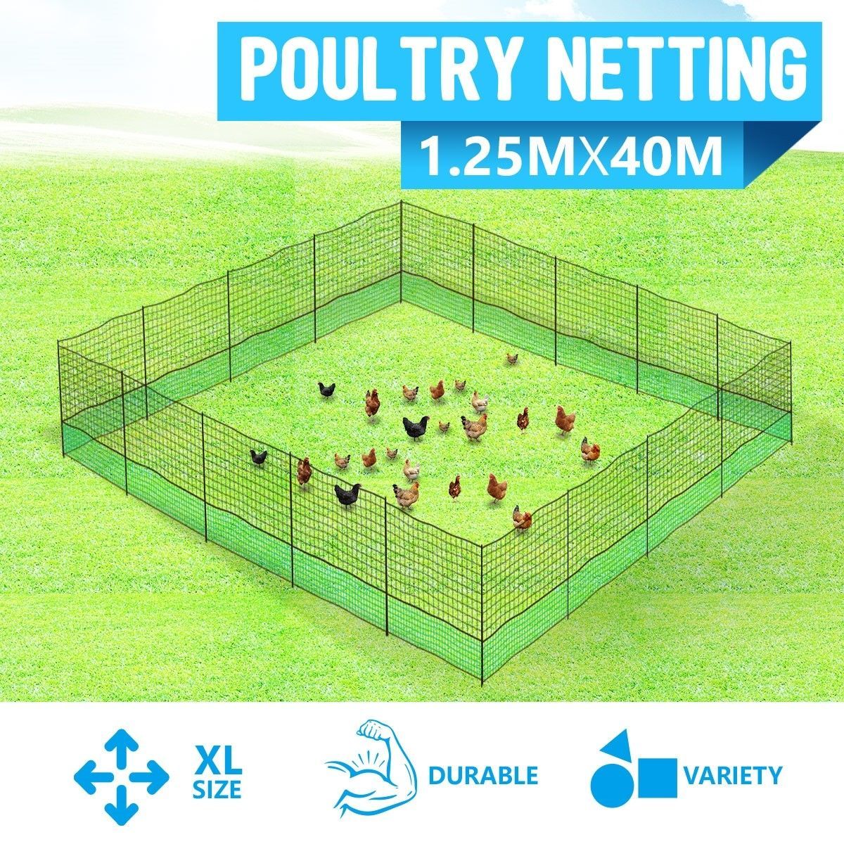 Chicken Fence Poultry Net Hens Netting Ducks Fencing Goose Coop 20 Posts 40M X 1.25M