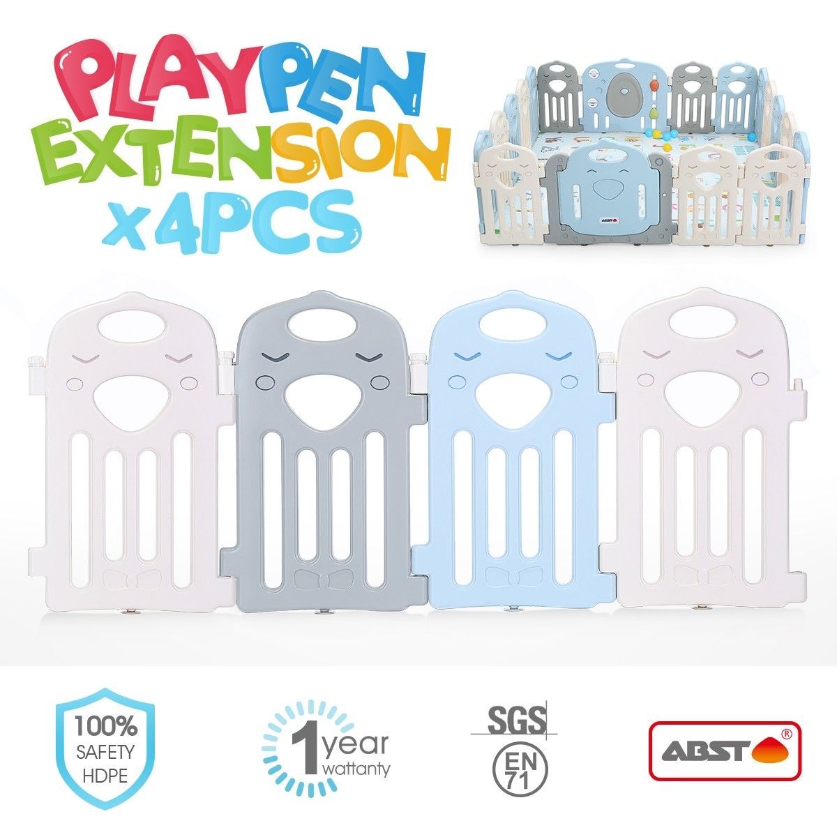 ABST 4 Panel Baby Playpen Extension Interactive Kids Toddler Play Room Safety Gate Kuer