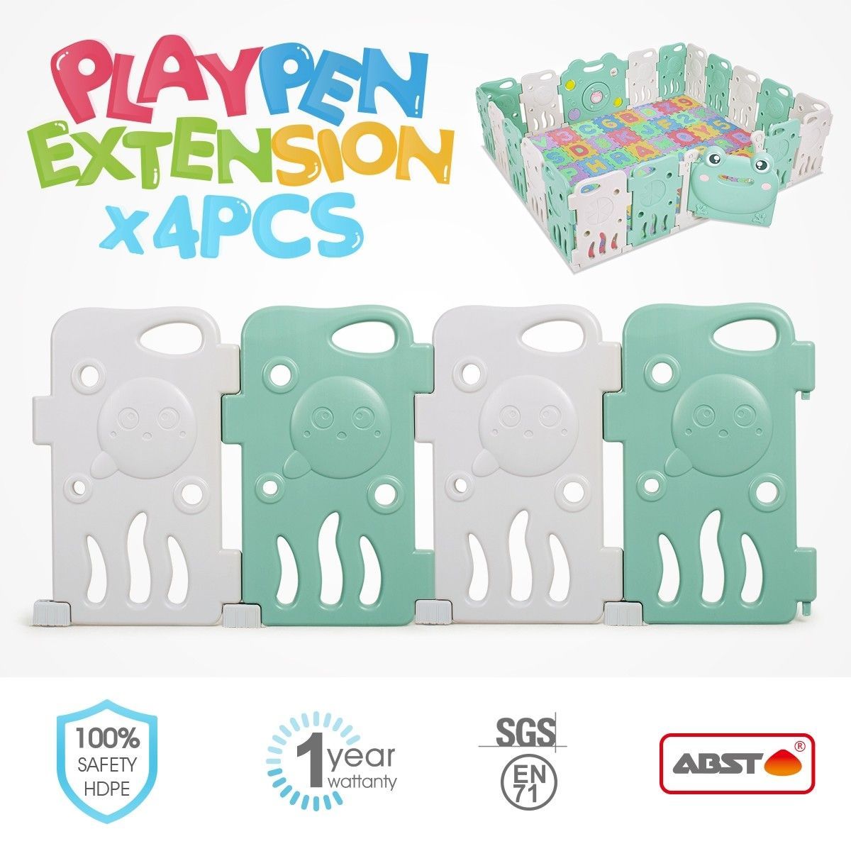 ABST 4 Pcs Baby Playpen Panel Extension Interactive Kids Safety Gates Toddler Play Room Frog