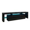 200cm TV Stand Cabinet LED Entertainment Unit Wood Storage Furniture w/2 Drawers & 2 Doors - Black