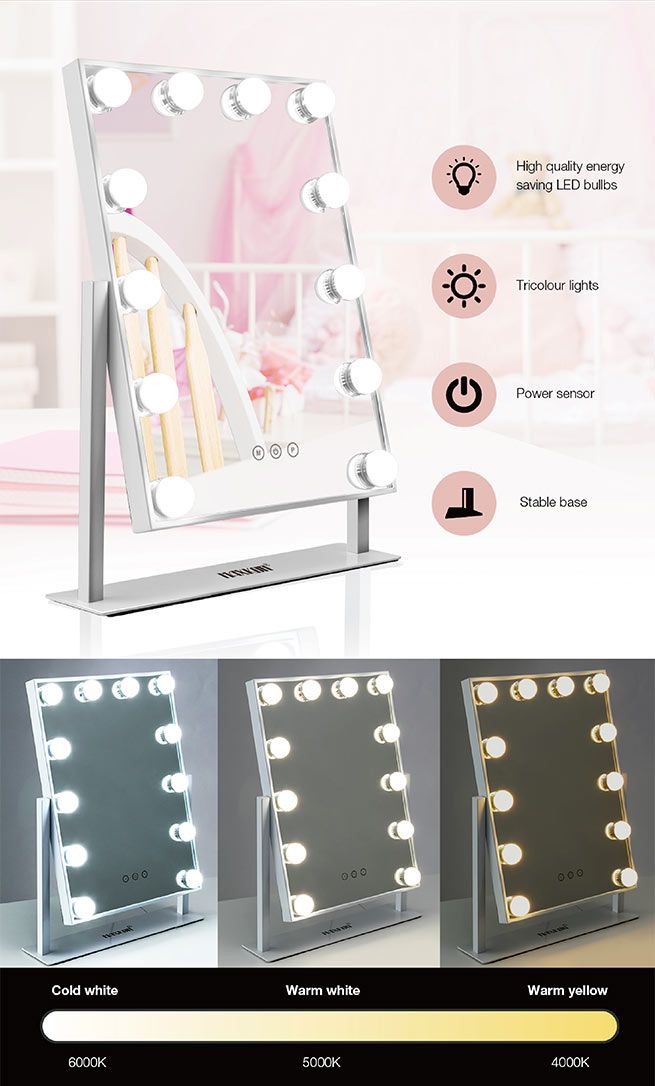 Makeup Mirror 12 LED Lights Maxkon Hollywood Style Vanity Mirror w/Touch Control BestDeals.co.nz