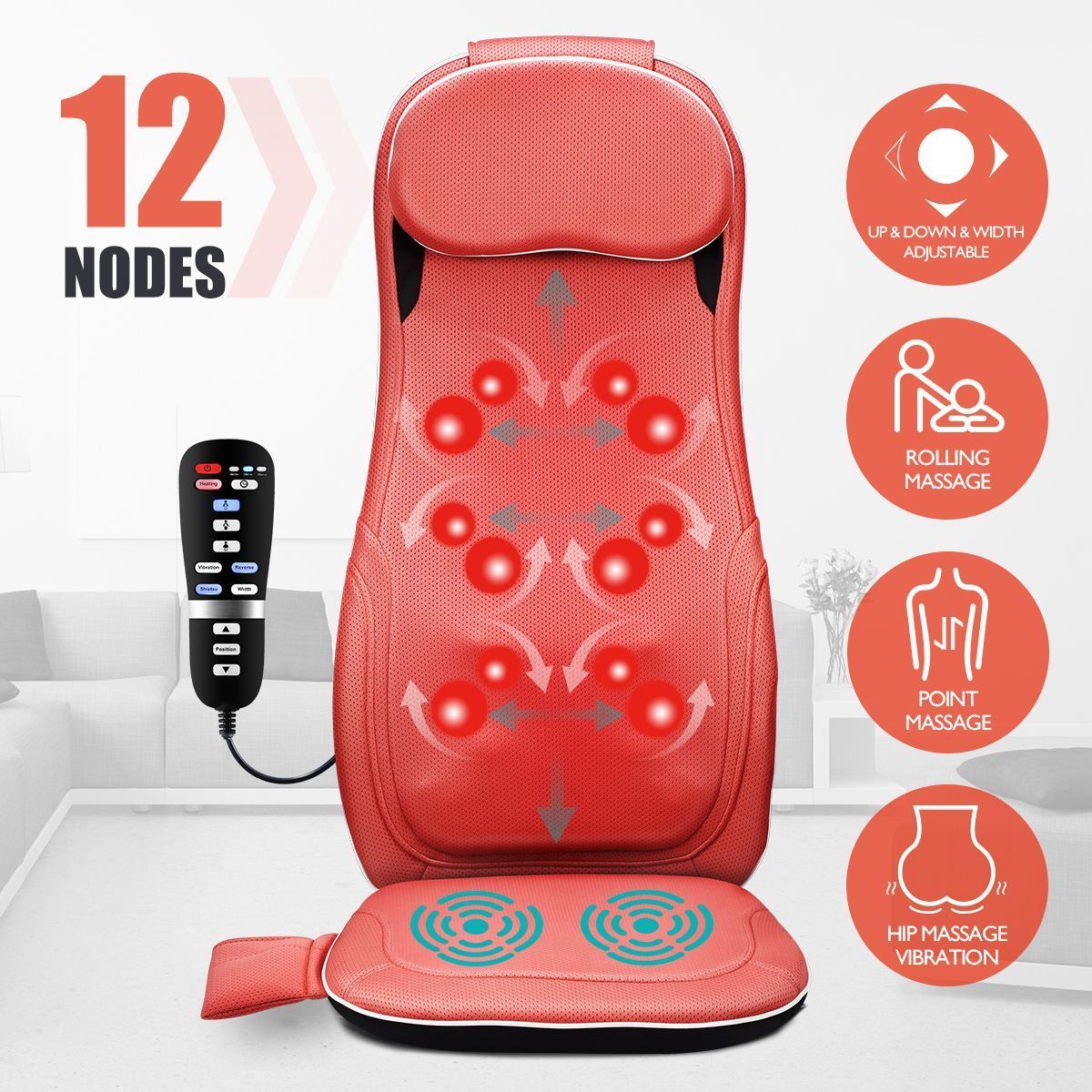 Full Body Back Neck Car Seat Massager Cushion Shiatsu Massage Chair Pad w/Heat