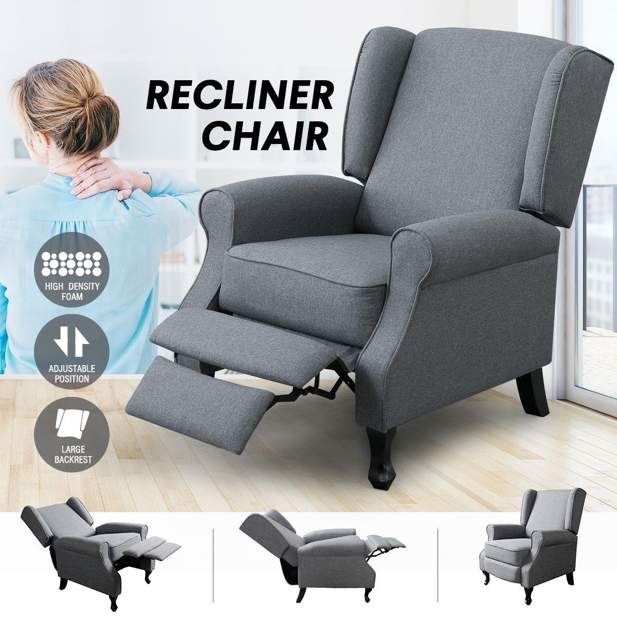 Luxdream Sofa Recliner Chair Armchair Single Padded Fabric Couch Lounge Living Room Furniture
