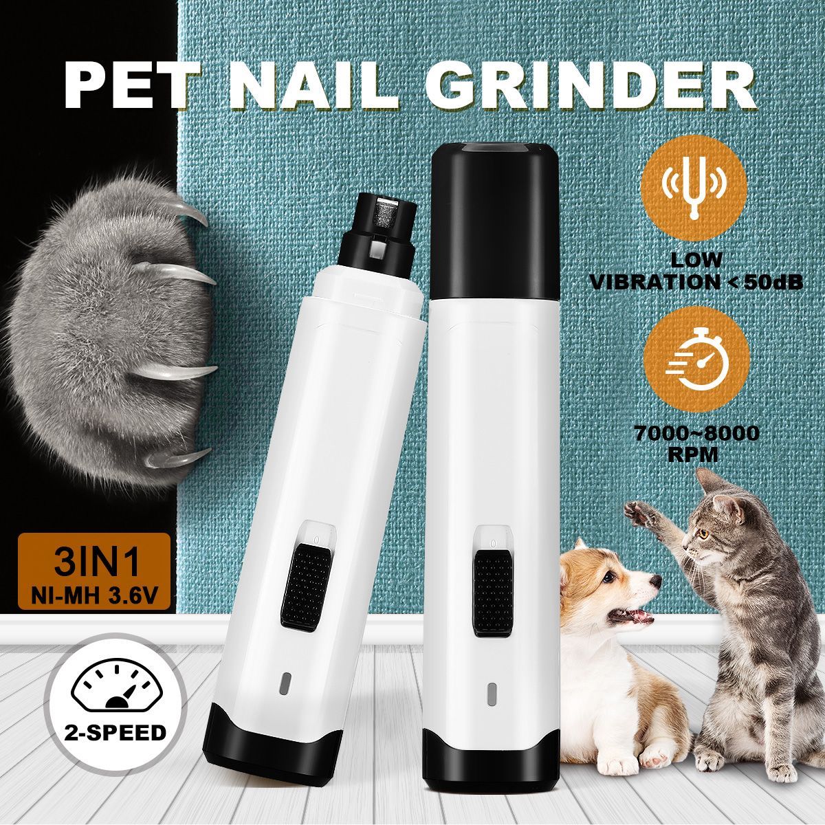 Dog Cat Nail Clipper Electric Rotary Puppy Claw Grinder Pet Toenail Trimmer Filing Tool