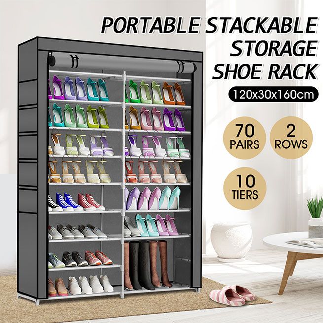 10 Layers Non-Woven Fabrics Large Capacity Shoe Rack Gray - Grey