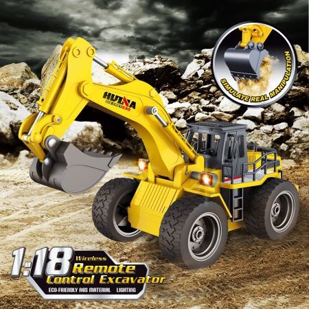 Remote Control Excavator Digger w/ Light Flexible Arm Mini Model Toy for Kids