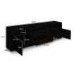 200cm Modern Wooden TV Unit Side Cabinet RGB LED High Gloss Front-Black