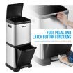 34L Rubbish Bin Pedal Dustbin Kitchen Waste Garbage Trash Can Household Stepbin Dual Two Layer Press Top
