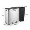 60L Rubbish Bin Dual Compartment Dustbin Pedal Recycling Trashcan Kitchen Waste Garbage Stainless Steel