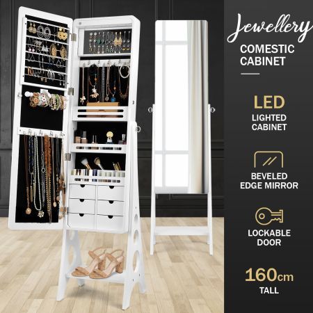 Versatile Mirror Jewellery Cabinet Auto Led Light White Jewellery Cabinet Auto Led Light White