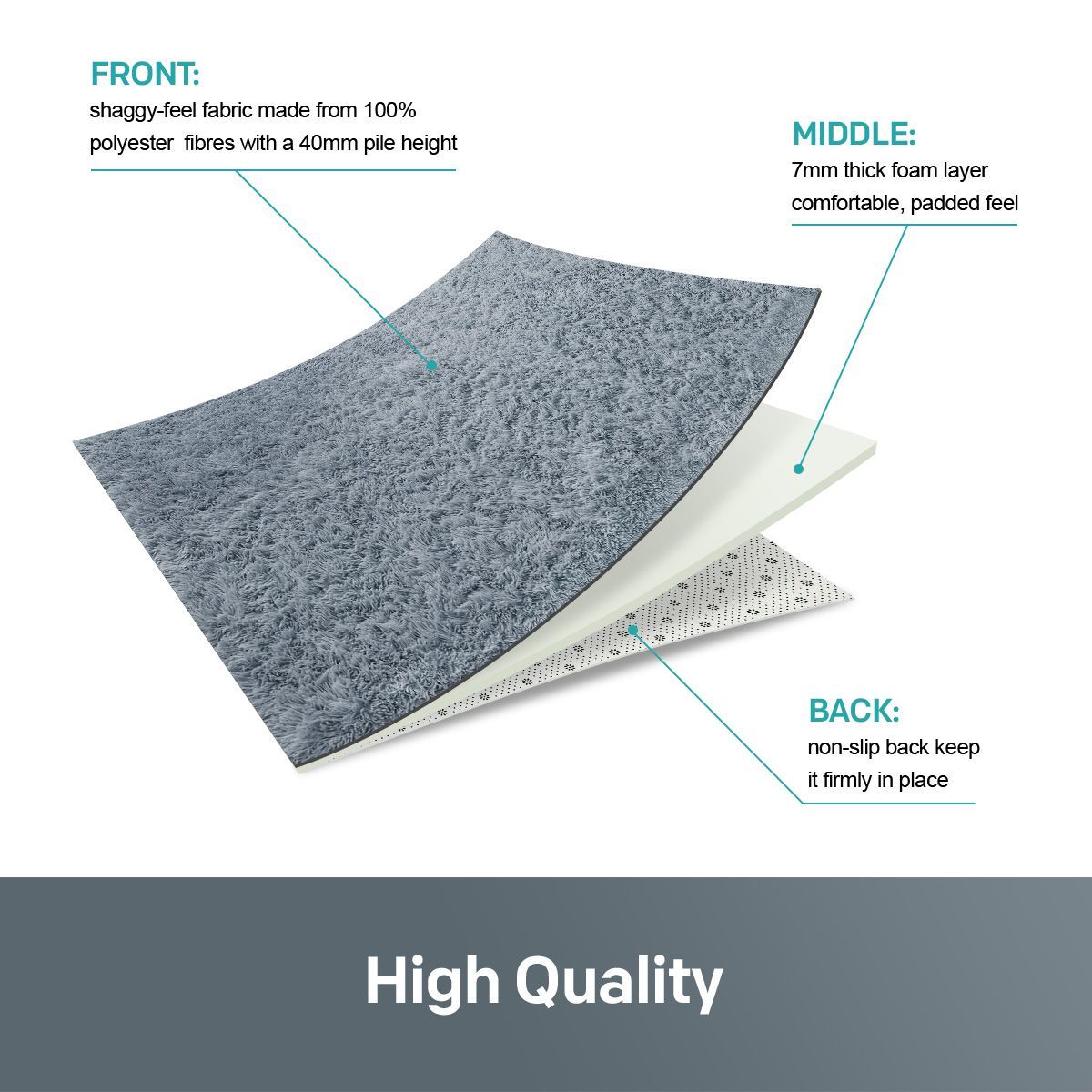Fluffy Shaggy Area Rug Large Grey Carpet Home Bedroom Anti Slip Floor Mat 160x230cm