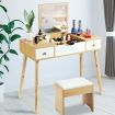 Dressing Table Stool Combo w/ Flip Top Mirror Hidden Storage