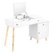 Wooden Makeup Table w/ Flip Top Lid Mirror Cabinet Stool