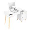 Wooden Makeup Table w/ Flip Top Lid Mirror Cabinet Stool