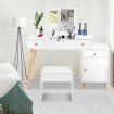 Wooden Makeup Table w/ Flip Top Lid Mirror Cabinet Stool