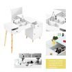 Wooden Makeup Table w/ Flip Top Lid Mirror Cabinet Stool
