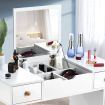 Wooden Makeup Table w/ Flip Top Lid Mirror Cabinet Stool