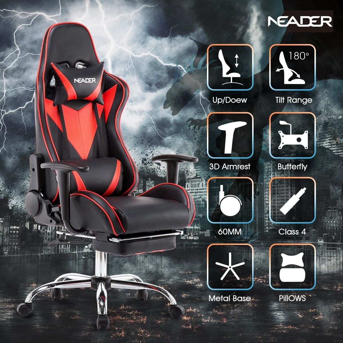 Adjustable High Back Racing Gaming Computer Chair w/ Footrest