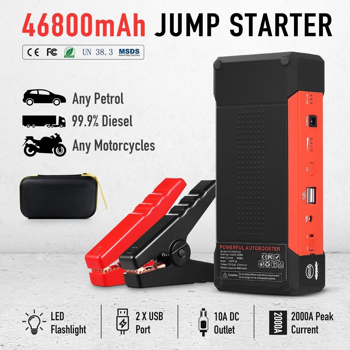 2000AMP 46800mAh Portable Jump Starter Car Battery Charger 12V