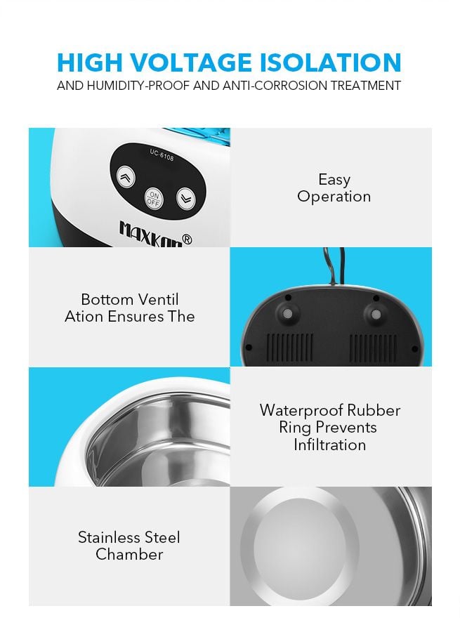 MAXKON 600ml Ultrasonic Cleaner Rings Watches Dentures Glasses Jewellery Cleaning