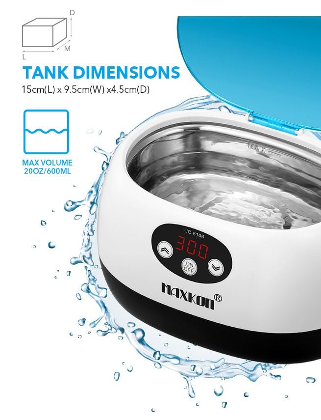 MAXKON 600ml Ultrasonic Cleaner Rings Watches Dentures Glasses Jewellery Cleaning