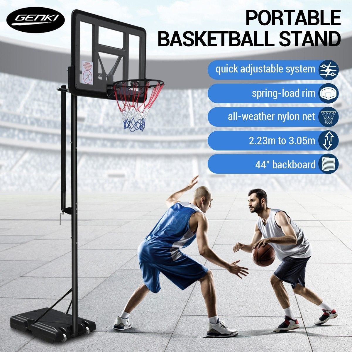 2.23-3.05m Large Portable Basketball Hoop Stand System Quick Height Adjustable