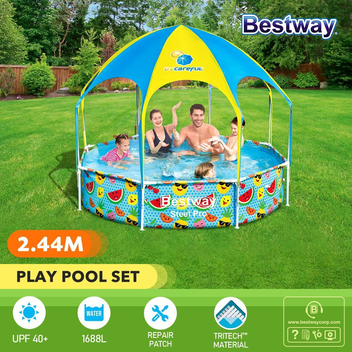 Bestway Splash-in-Shade Sprayer Swimming Pool Family Kids Play Center with UV Canopy