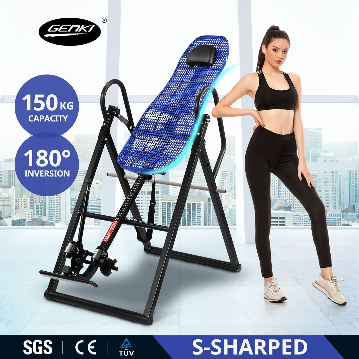 Gravity Inversion Table for Back Therapy w/ Ergonomic Curved Backrest-Black