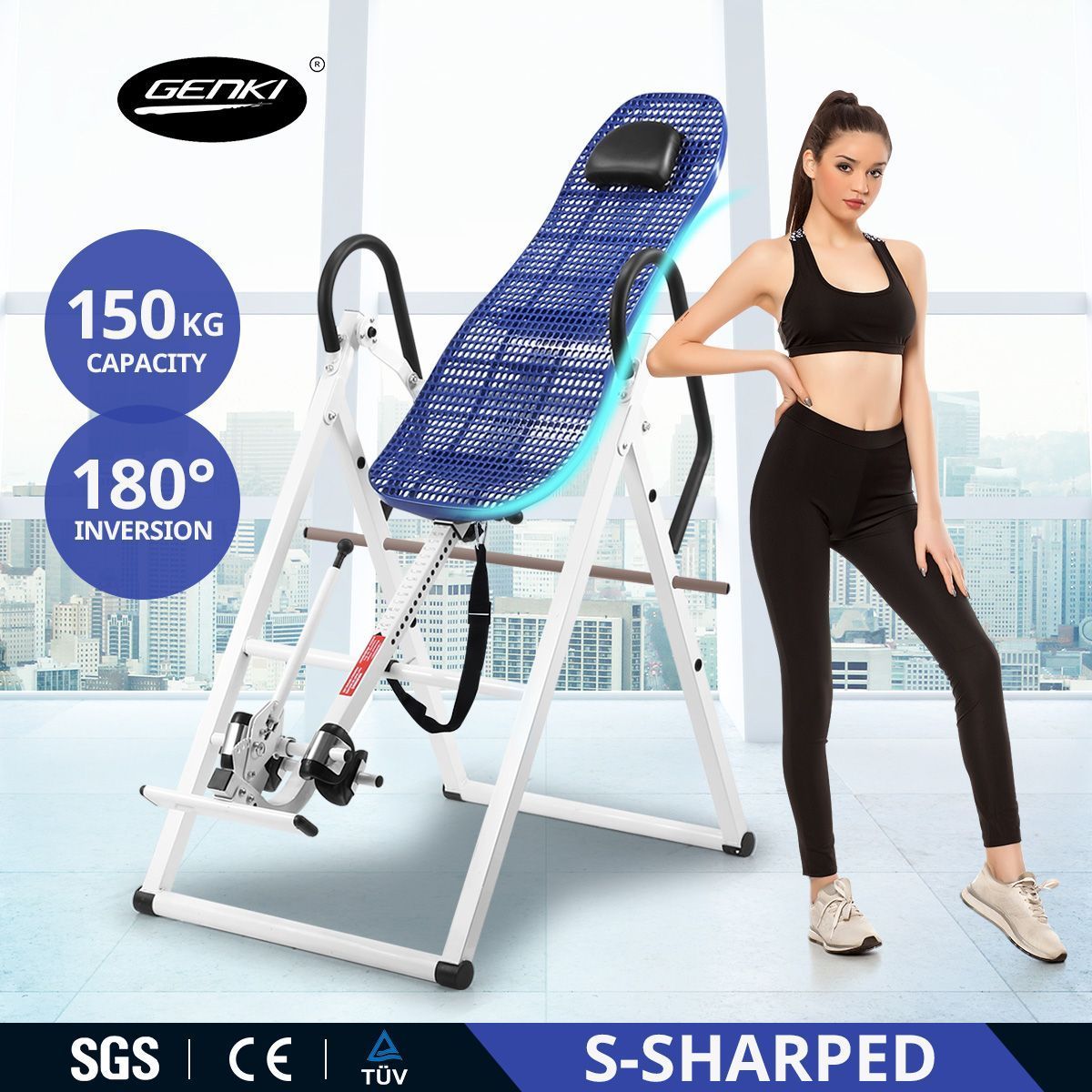 Gravity Inversion Table for Back Therapy w/ Ergonomic Curved Backrest-White