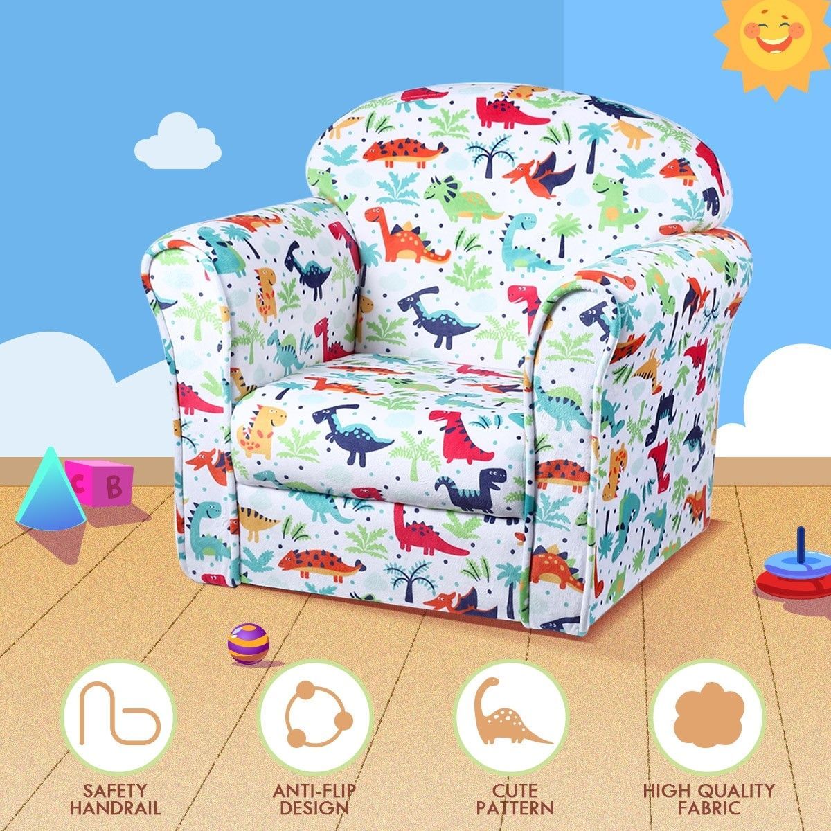 Kidbot Kids Dinosaur Armchair Children Sofa Chair Velvet Couch