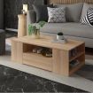 Modern Coffee Table Oak Finish Wood Furniture with Storage Drawers and Shelves