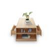 Modern Coffee Table Oak Finish Wood Furniture with Storage Drawers and Shelves