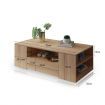 Modern Coffee Table Oak Finish Wood Furniture with Storage Drawers and Shelves