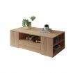 Modern Coffee Table Oak Finish Wood Furniture with Storage Drawers and Shelves