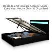 Double PU Leather Gas Lift Storage Bed Frame Wood Bedroom Furniture w/LED Light - Black