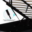 Double PU Leather Gas Lift Storage Bed Frame Wood Bedroom Furniture w/LED Light - Black