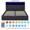 Double PU Leather Gas Lift Storage Bed Frame Wood Bedroom Furniture w/LED Light - Black