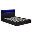 Double PU Leather Gas Lift Storage Bed Frame Wood Bedroom Furniture w/LED Light - Black