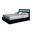 Double PU Leather Gas Lift Storage Bed Frame Wood Bedroom Furniture w/LED Light - Black