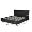 Super King PU Leather Gas Lift Storage Bed Frame Wood Bedroom Furniture w/LED Light - Black