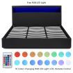 Super King PU Leather Gas Lift Storage Bed Frame Wood Bedroom Furniture w/LED Light - Black
