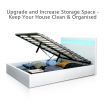 Super King PU Leather Gas Lift Storage Bed Frame Wood Bedroom Furniture w/LED Light - White