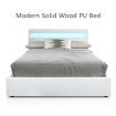 Super King PU Leather Gas Lift Storage Bed Frame Wood Bedroom Furniture w/LED Light - White
