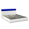 Super King PU Leather Gas Lift Storage Bed Frame Wood Bedroom Furniture w/LED Light - White